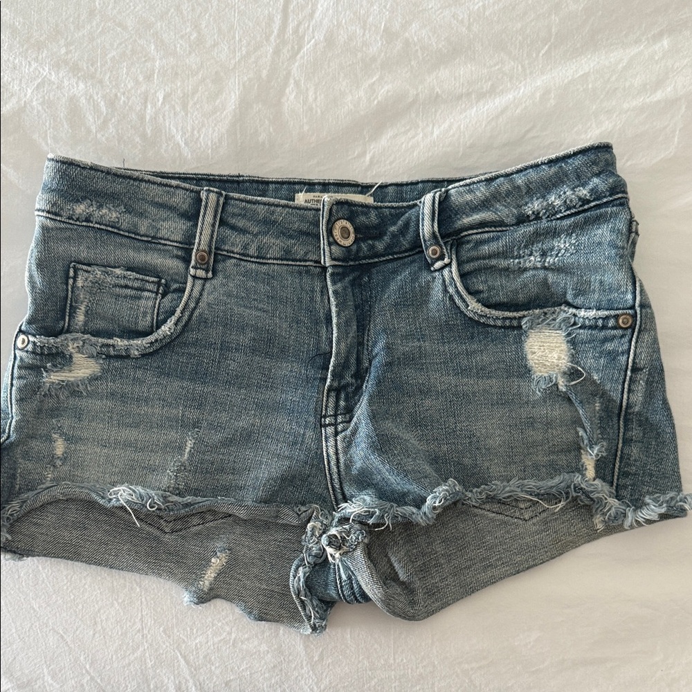 Zara Blue Distressed Jean Shorts